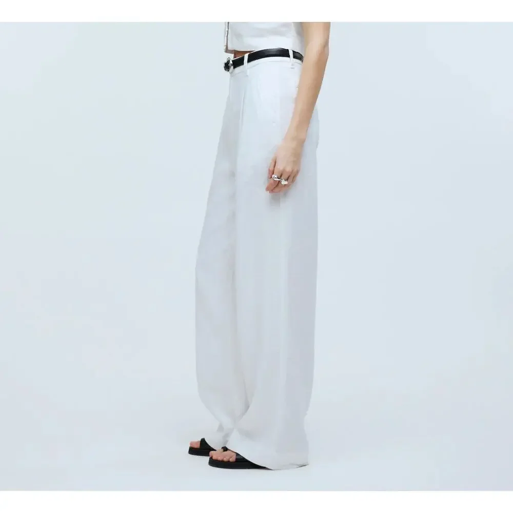 Madewell Harlow Wide-Leg Pants 100% Linen White Women's Size 8 - Picture 3 of 8